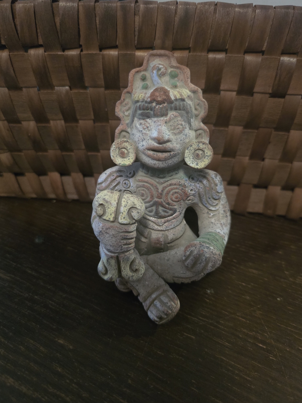 Mayan Aztec Sitting God Terracotta Clay Sculpture Statue
